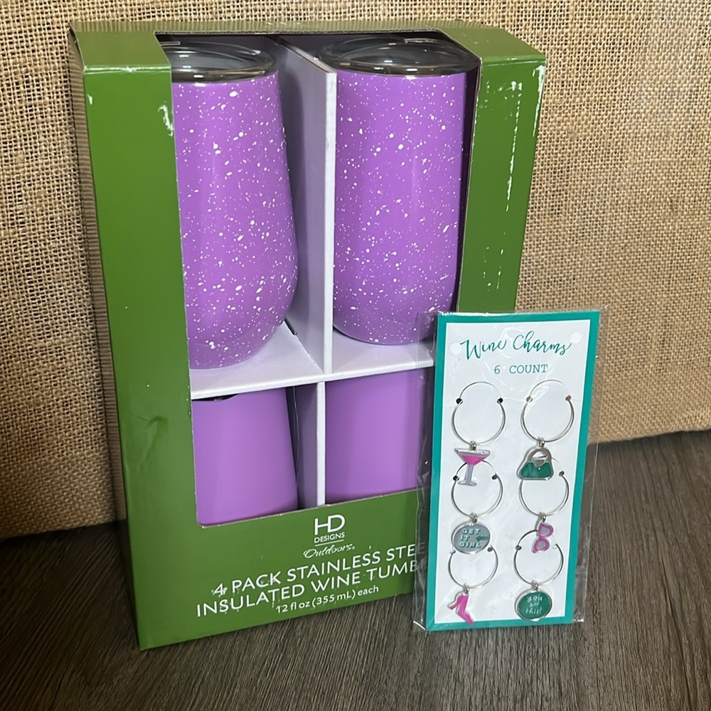 NWT HD Designs Insulated Wine Tumblers set of 4 and FREE GIFT